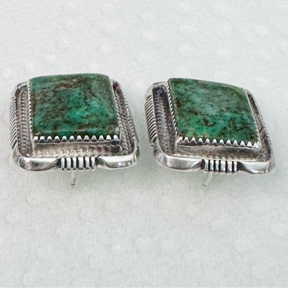 Maria Platero (Navajo) Sterling Silver Turquoise Post Earrings - Picture 5 of 16